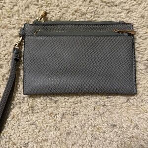 A New Day Gray Wristlet Clutch Pouch Faux Snakeskin Double Zip